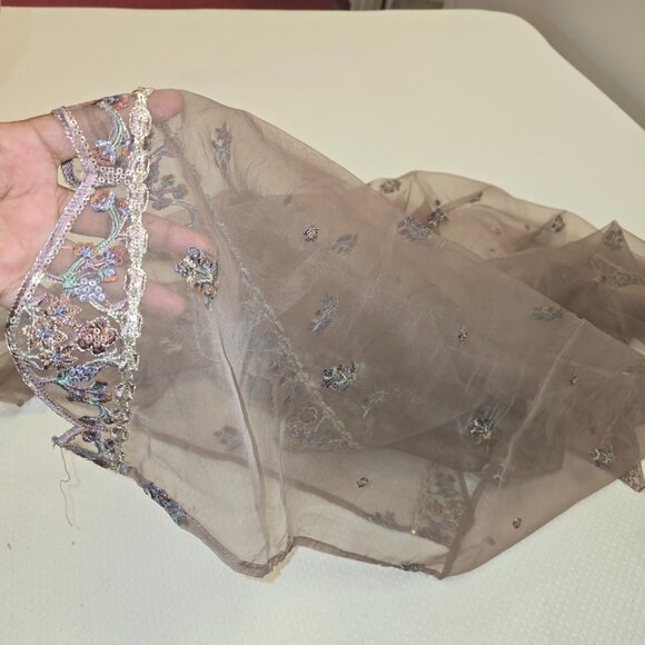 Pakistani Embroidered Tan Traditional Desi Outfit 3 Piece Straight Suit Size L - Picture 6 of 8